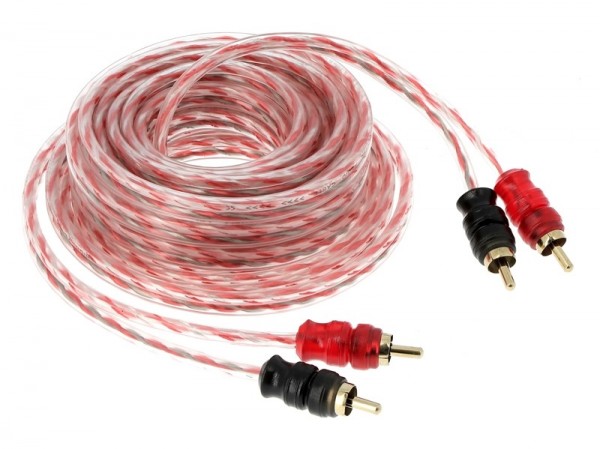 5m 2-Kanal Cinch RCA Kabel transparent rot kurze Stecker