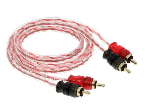 1m 2-Kanal Cinch RCA Kabel transparent rot kurze Stecker
