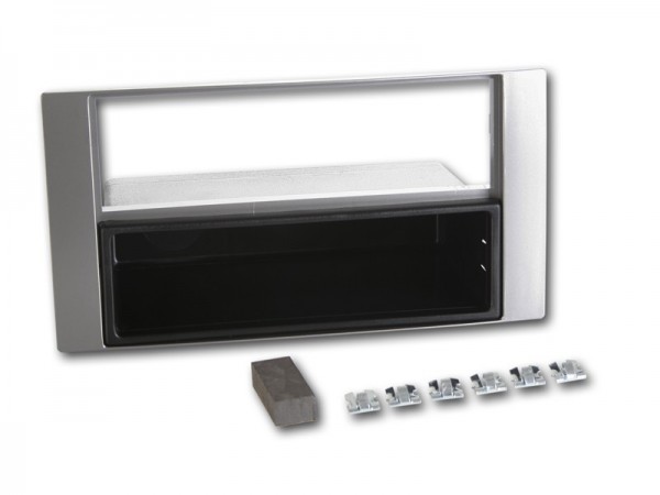 Radioblende Ford Focus, Mondeo, Fiesta, C+SMax, Transit ab 04 2DIN+Fach silber