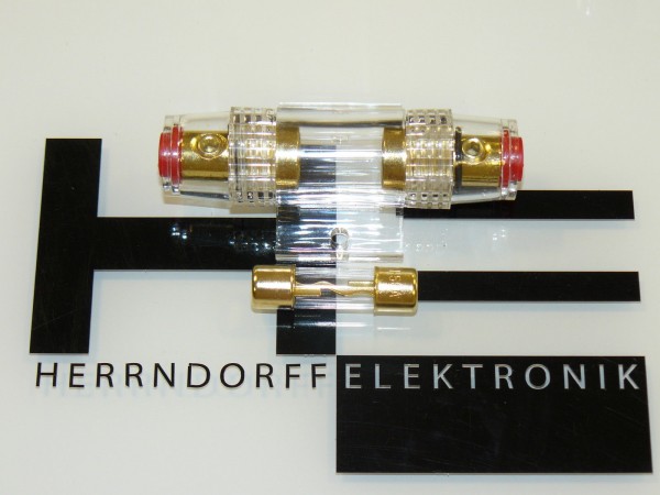 AGU Glassicherungshalter vergoldet inkl. 50A Sicherung