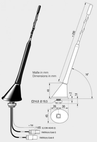 16V Antenne aktiv - FM/DAB+ mit Fakraanschlüssen