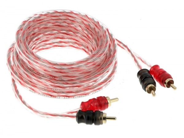 3m 2-Kanal Cinch RCA Kabel transparent rot kurze Stecker